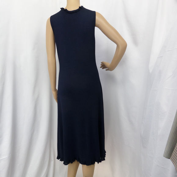 SILK ASSETS BLUE RUFFLED V-NECK MIDI VINTAGE KIT 100% SILK DRESS SIZE: M - Picture 3 of 5